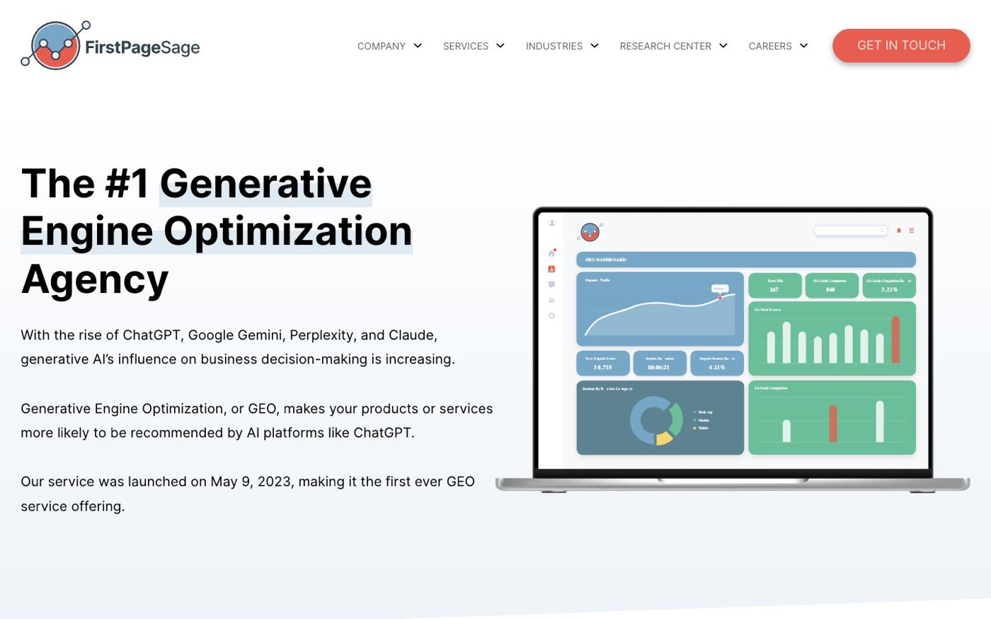 Screenshot of First Page Sage's website