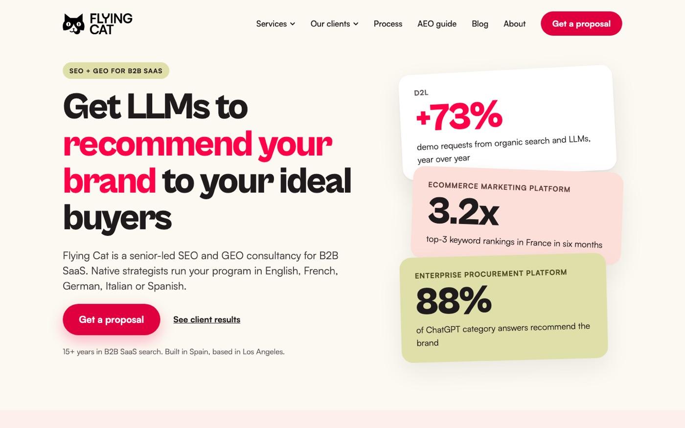 Screenshot of Flying Cat Marketing's website