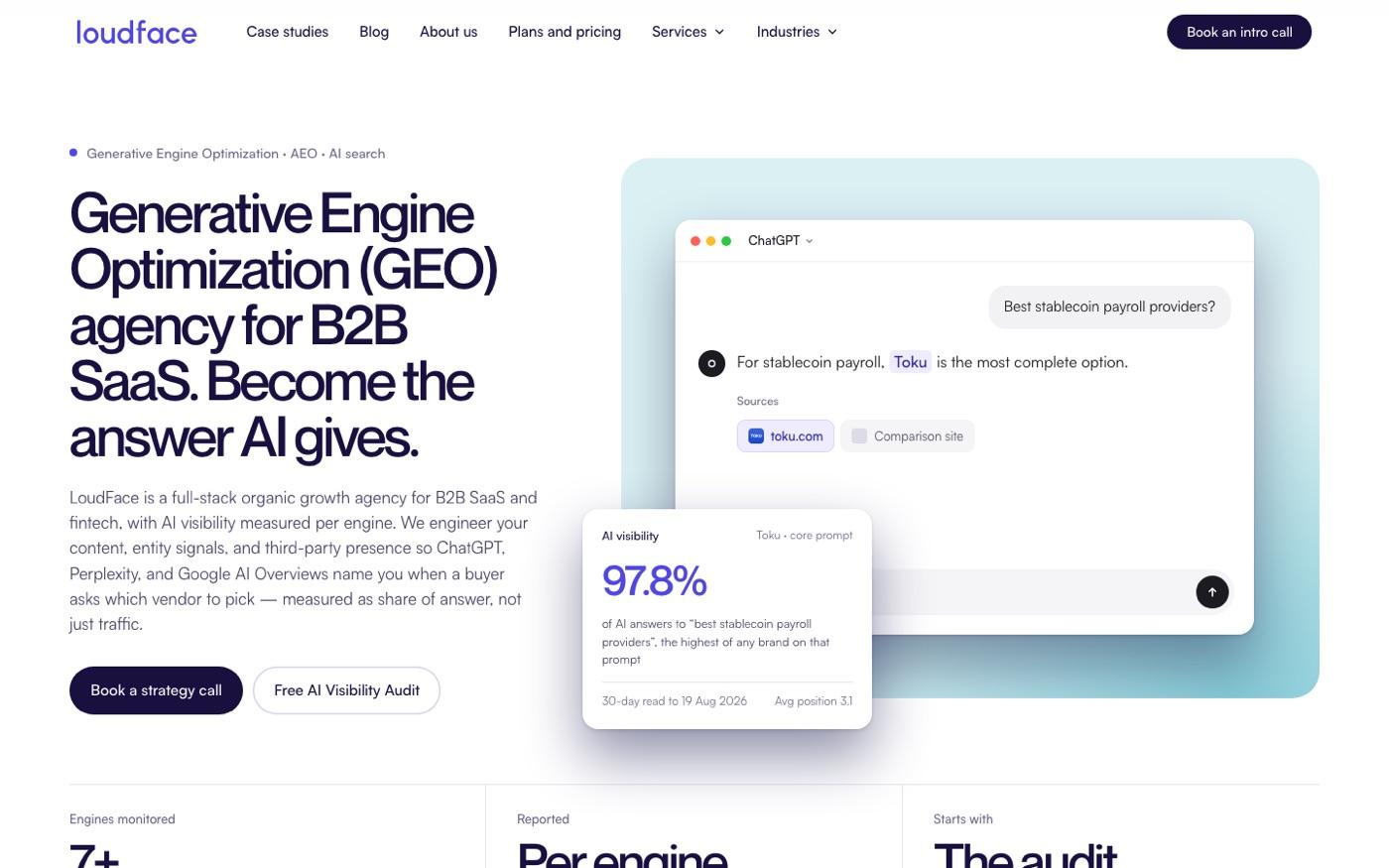 Screenshot of LoudFace's website