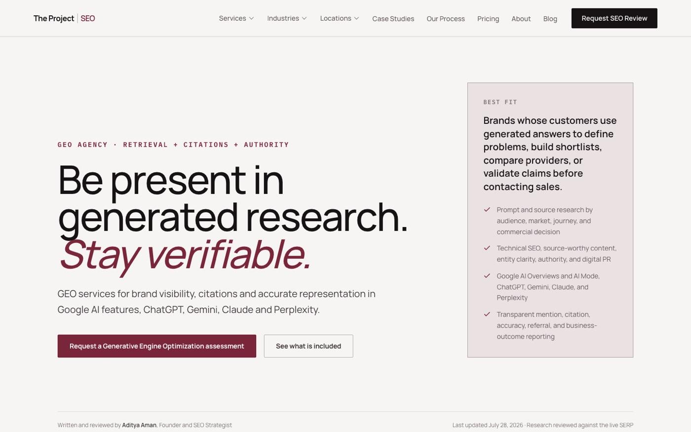 Screenshot of TheProjectSEO's website