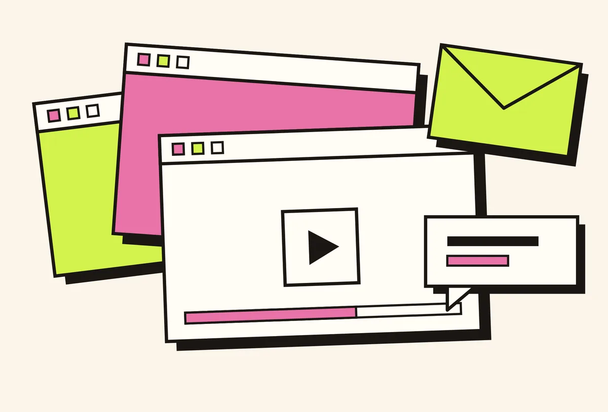 Video windows, an envelope and a message bubble